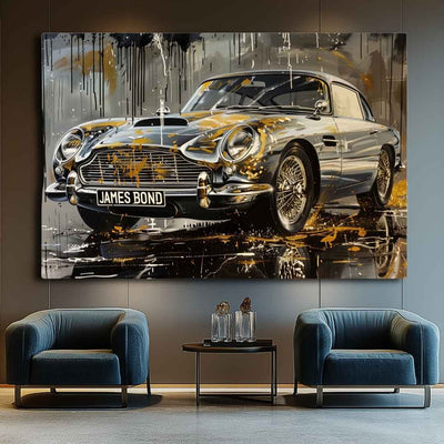 ristorante appesa stampa su tela moderna della Aston Martin di James Bond 007, in stile astratto e contemporaneo